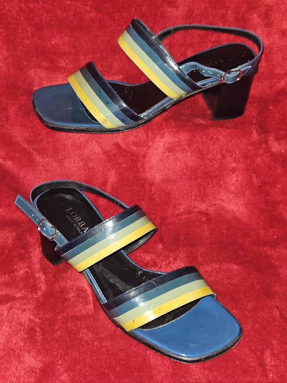 LORAC Made In Italy Multi-Color Striped Block Heel Sandals Size 37/6.5 to 7